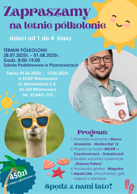 Zaproszenie na półkolonie dzieci ze szkół z terenu Gminy Wilamowice!!!
