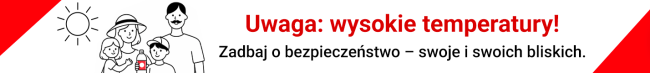 grafika rodziny: kobieta, mężczyzna i dwoje dzieci oraz symbol słońca jako upały