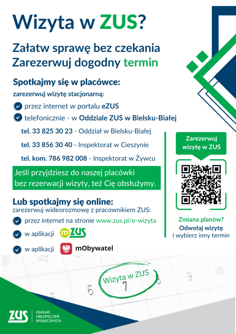 Plakat informacyjny - wizyty w ZUS