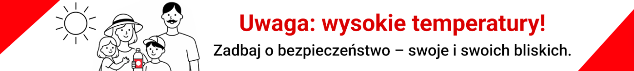 grafika rodziny: kobieta, mężczyzna i dwoje dzieci oraz symbol słońca jako upały